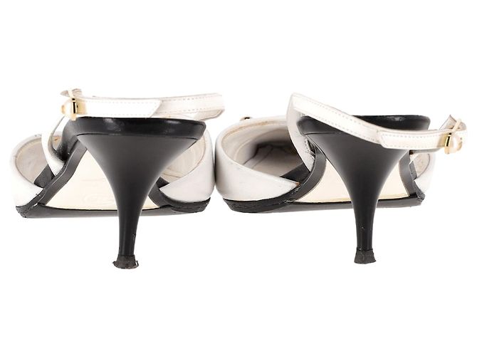 Timeless Chanel CC Slingback Kitten Heel Pumps in White Leather - view 4