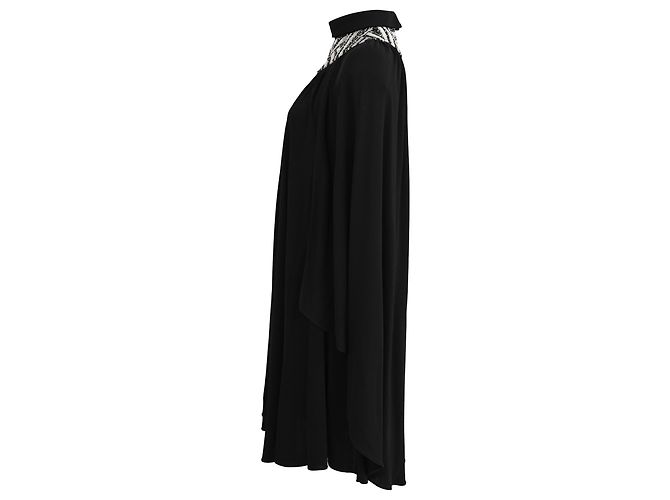 Abito Cappa Decorato Saint Laurent in Viscosa Nera Nero - vista 2