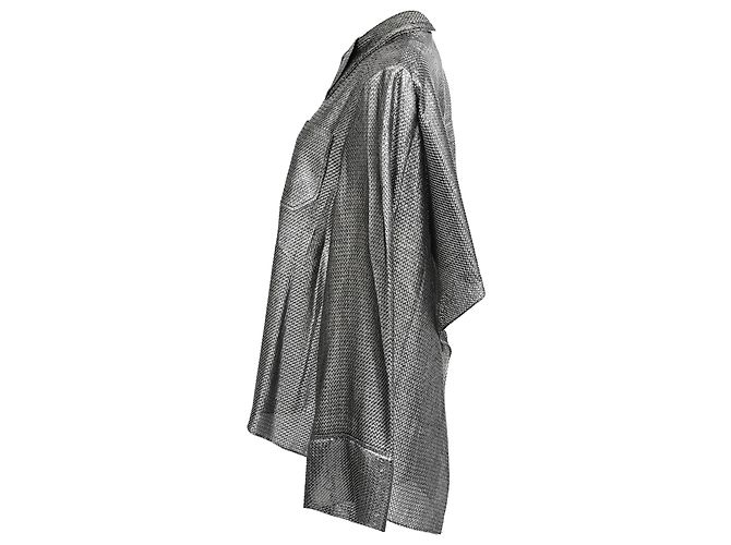 Roland Mouret Button Down Blouse in Silver Polyamide Silvery Metallic - view 2