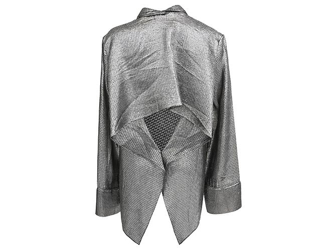 Roland Mouret Button Down Blouse in Silver Polyamide Silvery Metallic - view 3