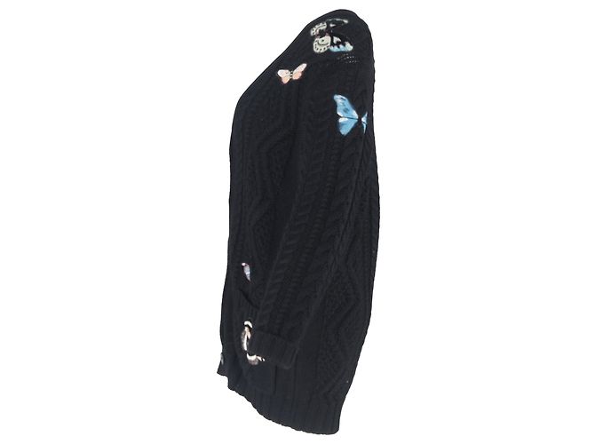 Valentino Garavani Valentino Applizierte Kabelstrick-Cardigan aus schwarzer Wolle - Ansicht 2