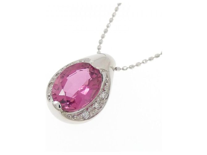 Autre Marque Collana in Tormalina e Diamante in Pt900 K18WG Argento - vista 3