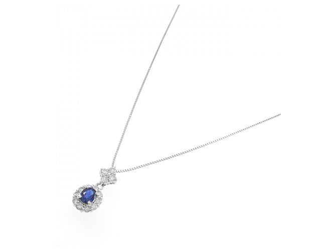 Autre Marque Collana in Zaffiro e Diamante Pt900 Pt850 Argento - vista 2
