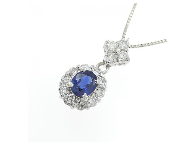 Autre Marque Collana in Zaffiro e Diamante Pt900 Pt850 Argento - vista 3