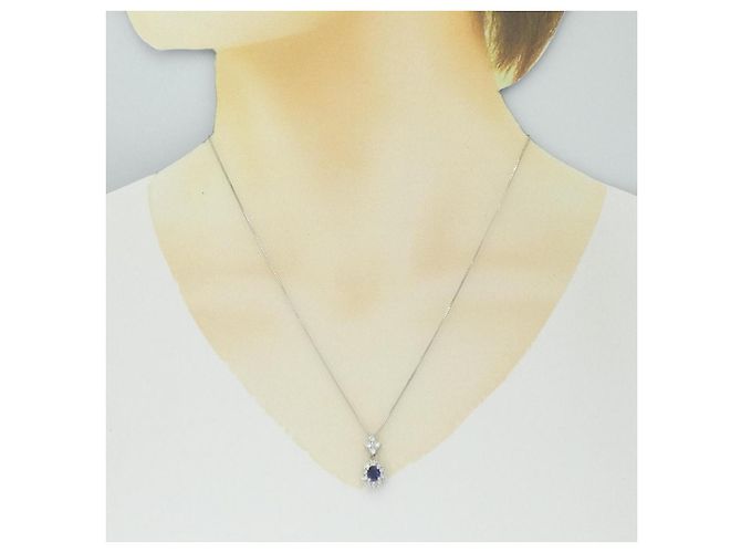 Autre Marque Collana in Zaffiro e Diamante Pt900 Pt850 Argento - vista 6