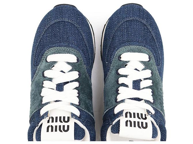 Sneakers in denim e suede Miu Miu Blu - vista 11