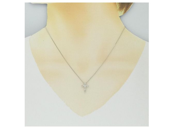 Autre Marque Collana a Croce con Diamanti in Platino Argento - vista 6