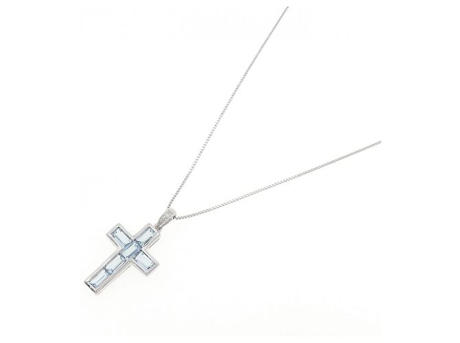 Autre Marque Aquamarin-Diamant-Halskette Pt900/Pt850 Silber - Ansicht 2