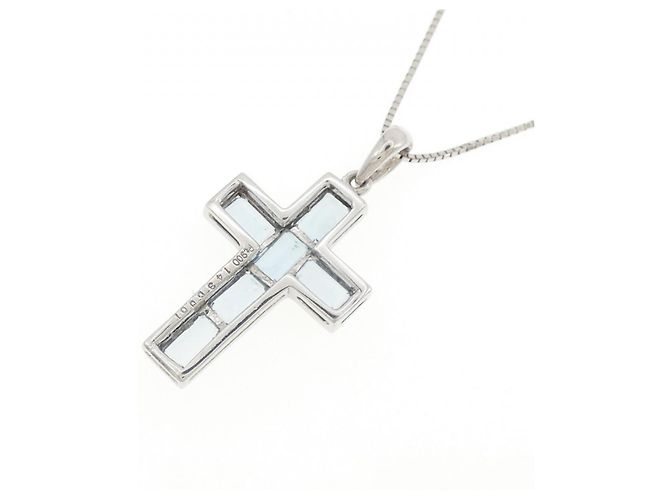 Autre Marque Aquamarin-Diamant-Halskette Pt900/Pt850 Silber - Ansicht 4