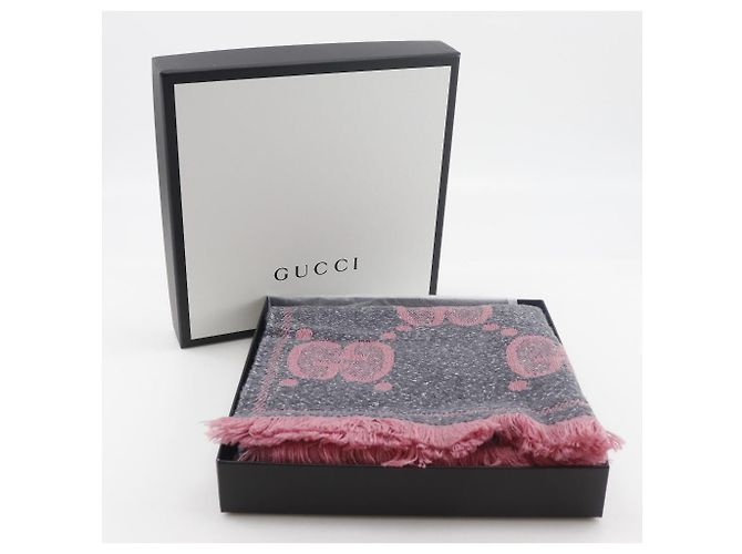 Sciarpa in lana e nylon GG Jacquard di Gucci Rosa Grigio - vista 10