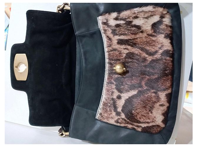 Borsa in pelle nera Furla con motivo leopardato Nero Stampa leopardo - vista 3