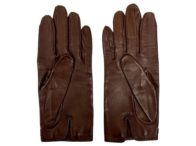 Luvas de couro marrom Hermès com hardware dourado torcido - vista 3
