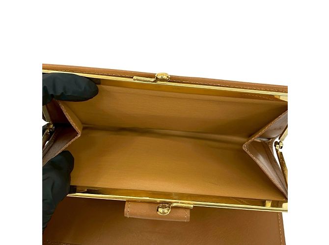 Céline Celine Macadam Triomphe Logo Leder Bifold Geldbörse mit Verschluss Braun Beige - Ansicht 10