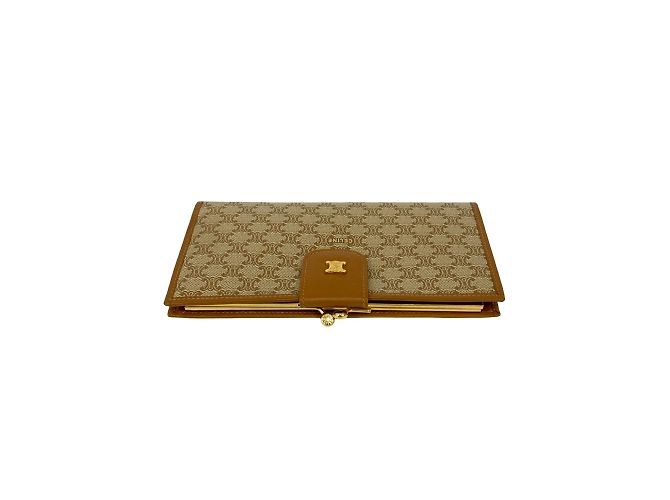 Céline Celine Macadam Triomphe Logo Leder Bifold Geldbörse mit Verschluss Braun Beige - Ansicht 3
