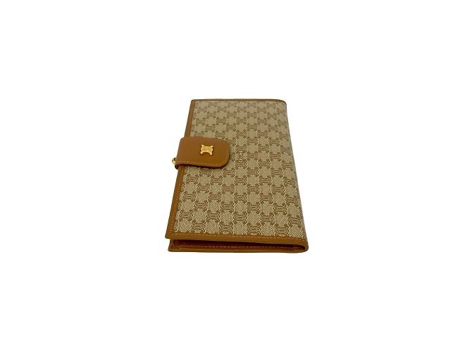 Céline Celine Macadam Triomphe Logo Leder Bifold Geldbörse mit Verschluss Braun Beige - Ansicht 4