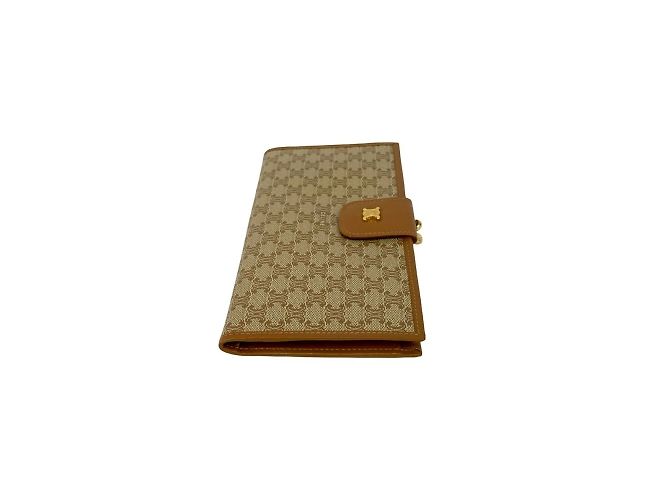 Céline Celine Macadam Triomphe Logo Leder Bifold Geldbörse mit Verschluss Braun Beige - Ansicht 5