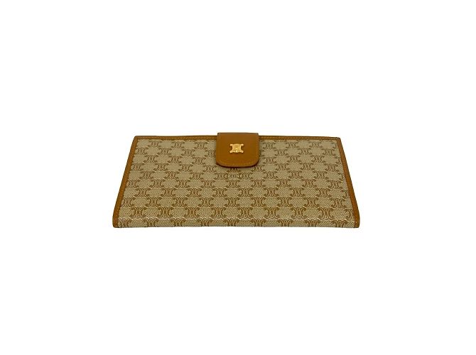 Céline Celine Macadam Triomphe Logo Leder Bifold Geldbörse mit Verschluss Braun Beige - Ansicht 6