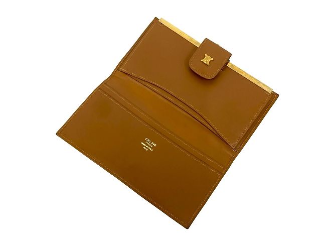 Céline Celine Macadam Triomphe Logo Leder Bifold Geldbörse mit Verschluss Braun Beige - Ansicht 7