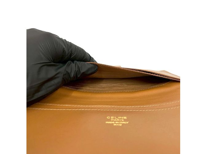 Céline Celine Macadam Triomphe Logo Leder Bifold Geldbörse mit Verschluss Braun Beige - Ansicht 9