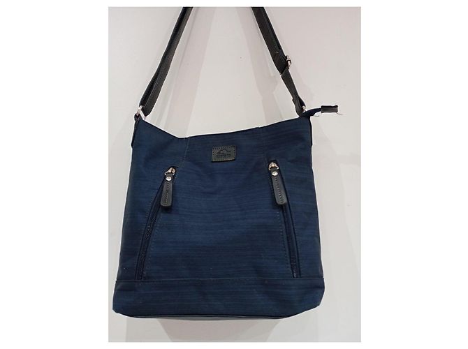 Autre Marque Borsa a spalla blu navy in tela e pelle - vista 3