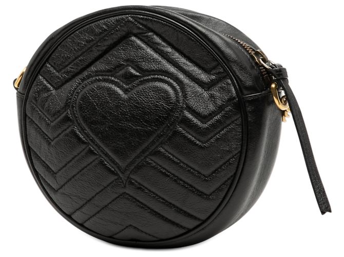 Gucci Mini GG Marmont in pelle nera, borsa rotonda a tracolla Nero - vista 2