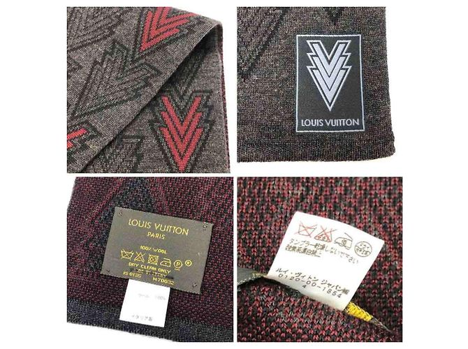 Sciarpa in Lana Triple V Louis Vuitton Marrone Bordò - vista 3