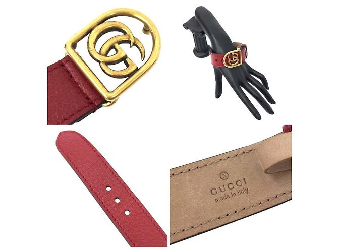Bracciale in pelle Gucci GG Marmont con charm Rosso D'oro - vista 3