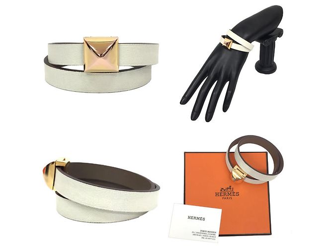 Bracciale Hermès Medor Infinie Double Tour Bianco Taupe - vista 2