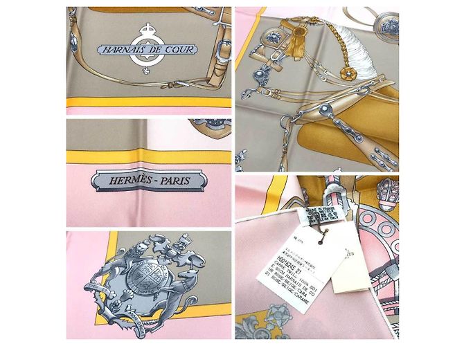 Foulard in seta Hermès - Carré 90 Harnais de Cour Rosa Beige Crudo - vista 2