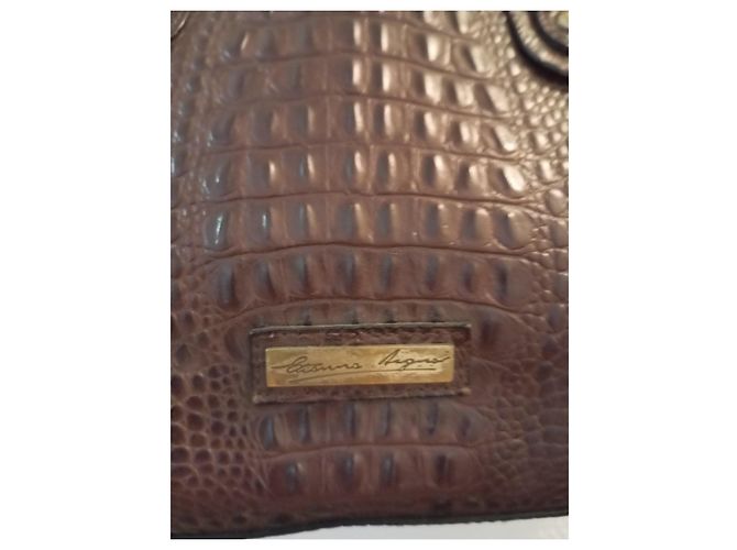 Etienne Aigner Bolsa de couro marrom com efeito crocodilo - vista 7