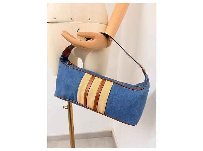 Autre Marque Borsa a spalla Borbonese in denim e pelle azzurro chiaro Blu chiaro - vista 10
