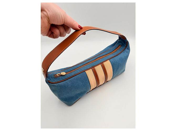 Autre Marque Borsa a spalla Borbonese in denim e pelle azzurro chiaro Blu chiaro - vista 2