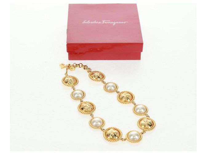 Collana di perle Salvatore Ferragamo metallo Gold Tone Auth 161568V - vista 12