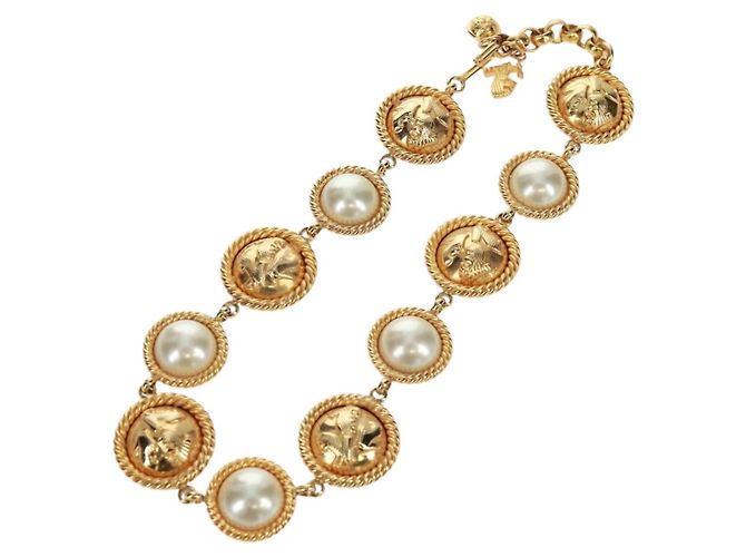 Collana di perle Salvatore Ferragamo metallo Gold Tone Auth 161568V - vista 2