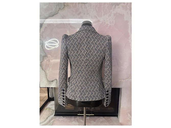 Louis Vuitton Damen Blazer mit Blumenbrosche Braun Beige Dunkelblau - Ansicht 7