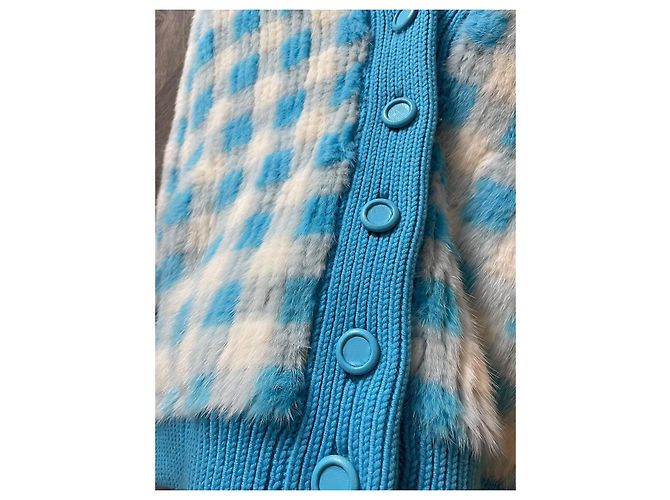 Fendi Karierte Pelzjacke in Hellblau und Weiß - Ansicht 10