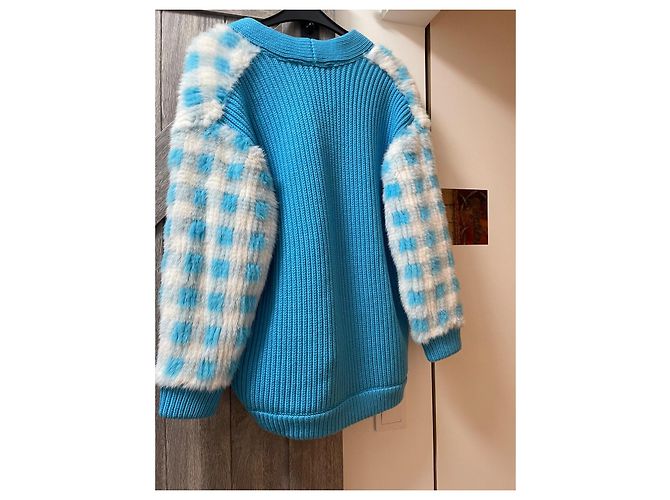 Fendi Karierte Pelzjacke in Hellblau und Weiß - Ansicht 11
