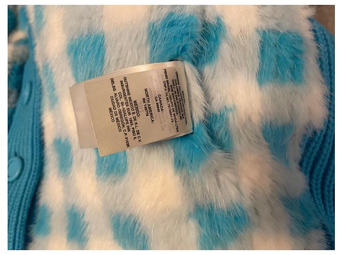 Fendi Karierte Pelzjacke in Hellblau und Weiß - Ansicht 15