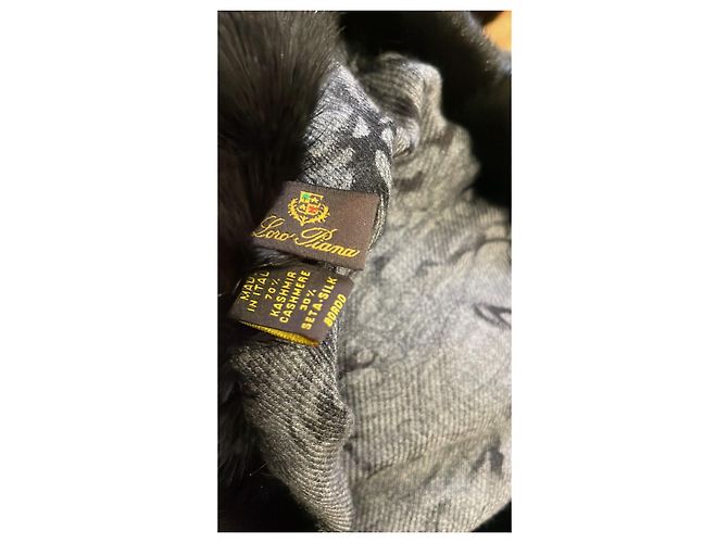 Sciarpa nera con bordo in pelliccia Loro Piana Nero Grigio - vista 3