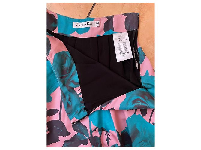Falda de seda con estampado de rosas Christian Dior Azul - vista 2