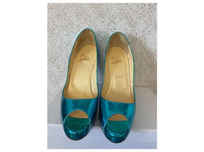 Décolleté Peep-Toe Christian Louboutin Turchese - vista 3