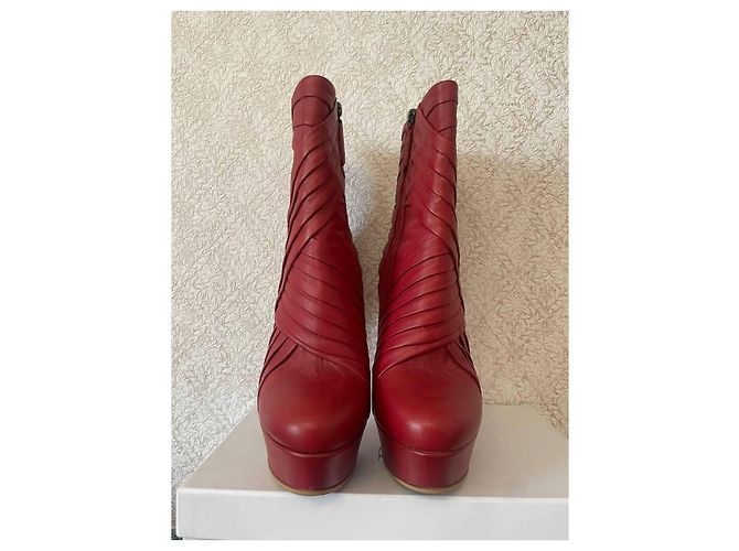 Valentino Rote Leder Rüschensohle Stiefeletten - Ansicht 2