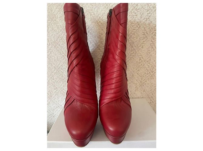 Valentino Rote Leder Rüschensohle Stiefeletten - Ansicht 3