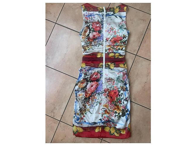 Vestido de seda con estampado floral Dolce & Gabbana Blanco Roja Multicolor Verde Amarillo - vista 2