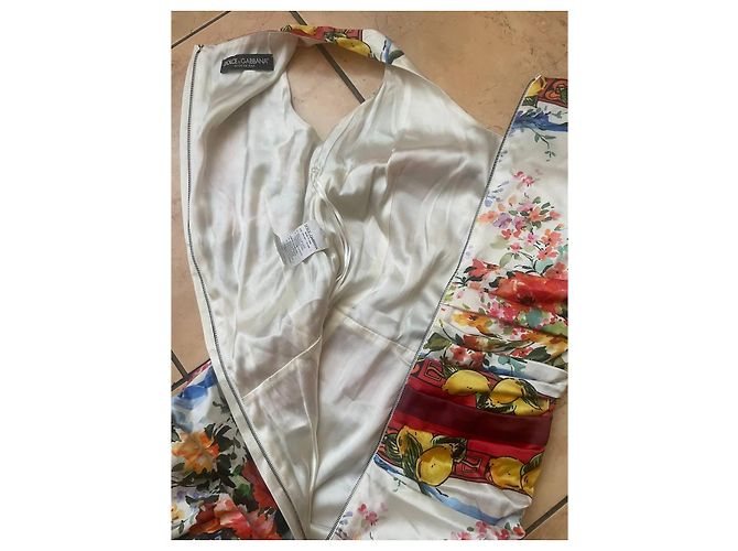 Vestido de seda con estampado floral Dolce & Gabbana Blanco Roja Multicolor Verde Amarillo - vista 4