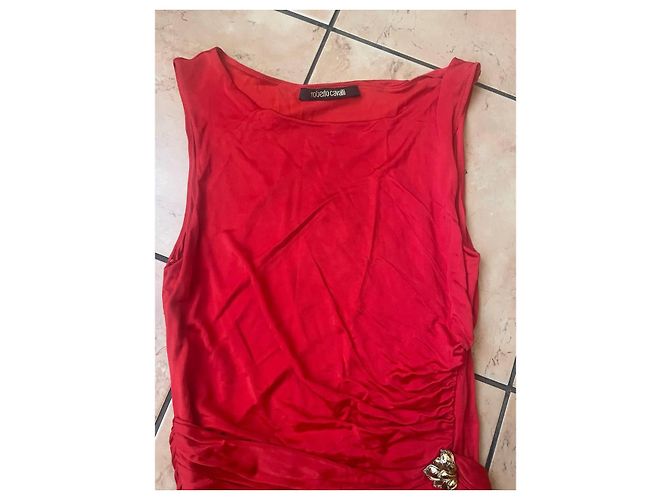 Vestido de viscosa roja Roberto Cavalli con embellishments - vista 3