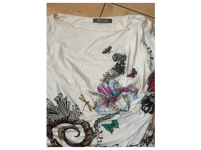 Vestido Blanco de Viscosa Roberto Cavalli con Estampado de Mariposa y Serpiente Multicolor - vista 2