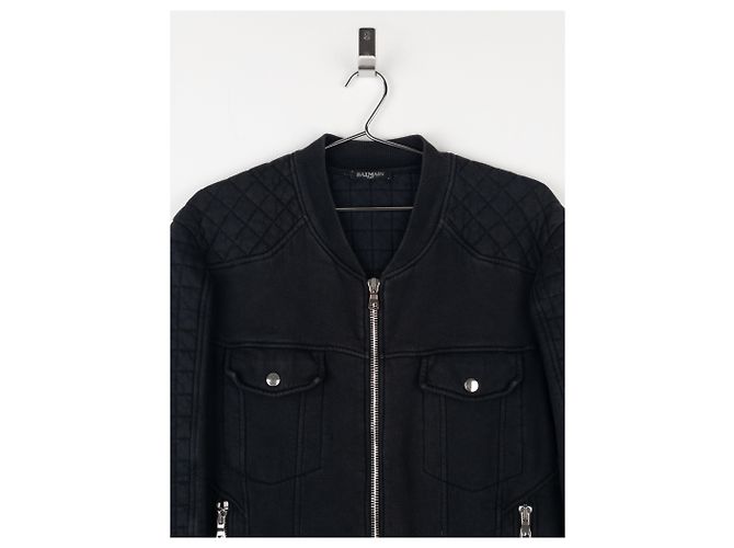 Belted Sweatshirt Biker Jacket von Balmain by Olivier Rousteing SS14 Schwarz - Ansicht 3