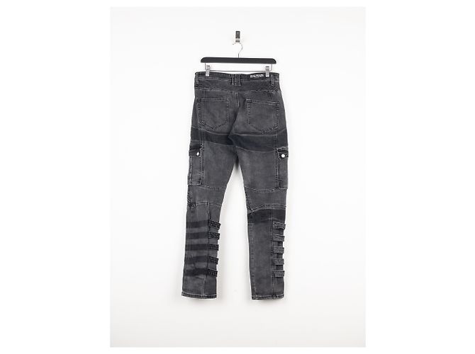 Balmain Bondage-Gurt Biker Cargo Denim Jeans Grau - Ansicht 2