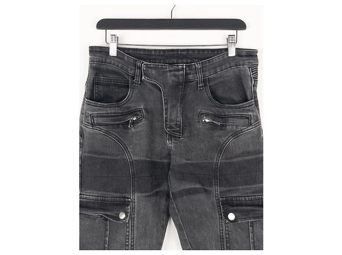 Balmain Bondage-Gurt Biker Cargo Denim Jeans Grau - Ansicht 3